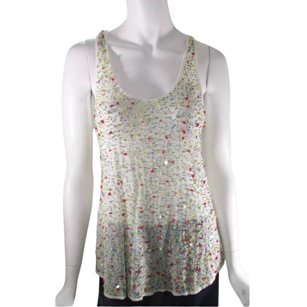 Sam Edelman tribal Spirit SE2244SQW Cotton Stone & Beaded Racerback Tank Top SzS